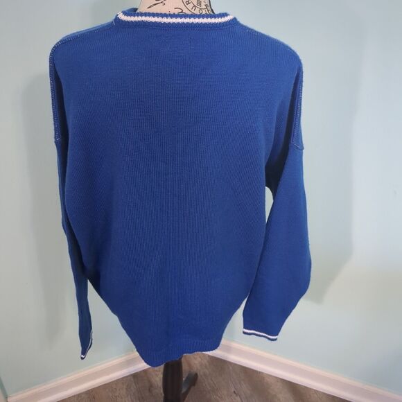 Japanese Style/ Kanji Writing Oversized Crewneck Bright Blue Knit Sweater medium - Picture 2 of 7